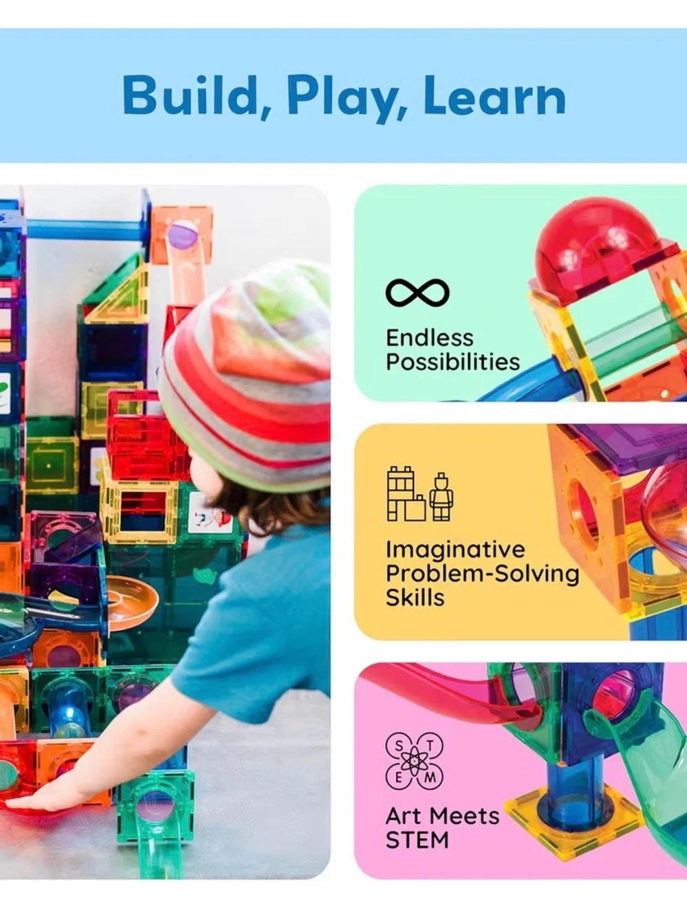 Picasso Tiles/Magnetic Tiles Multicolor Magnetic Marble Run Building Set